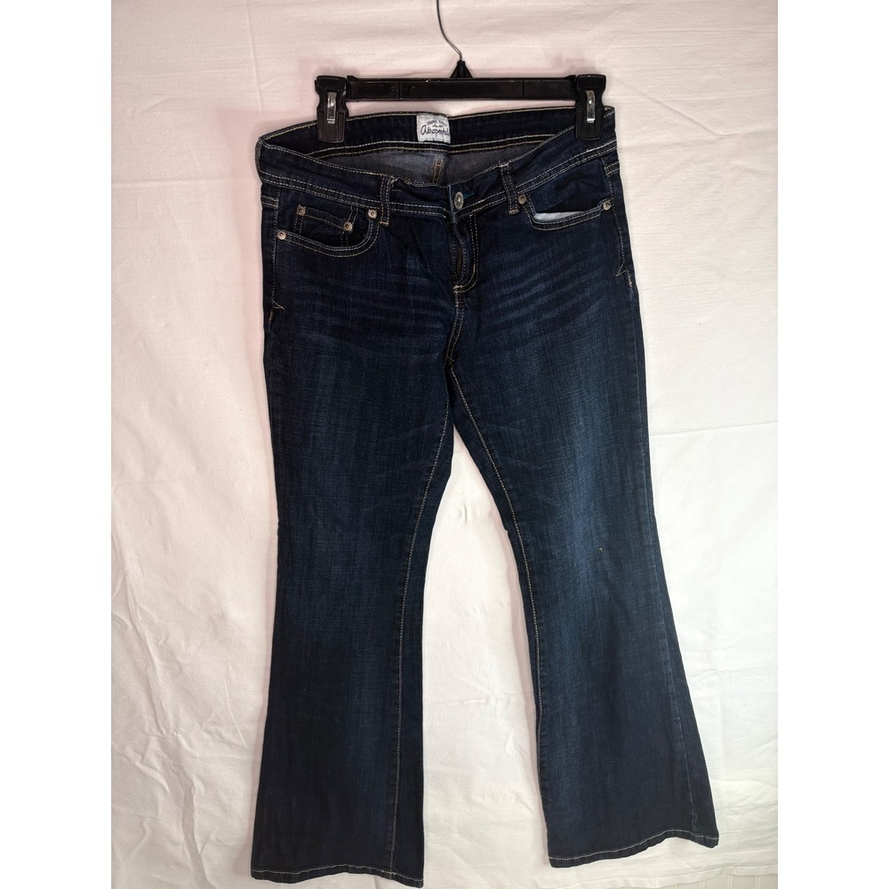 Aeropostale Womens Bootcut Jeans Dark Wash Embroidered Flap Pocket Denim Pants